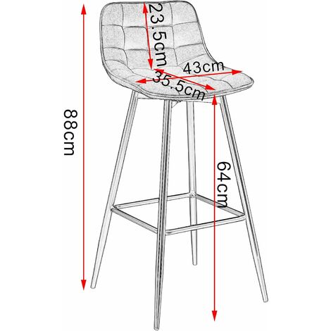 WOLTU 2 X Tabouret de Bar 43 x 35, 5 x 88cm, Chaise de Bar Assise en Velours et Pieds en métal, avec Pieds et Repose-Pieds , Noir