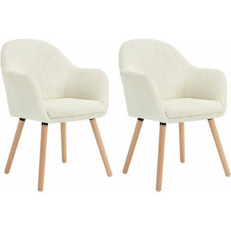 WOLTU Lot de 2 Chaises de Salle à Manger en Velours Côtelé + Bois Massif, Chaise de Cuisine 41 x 39 x 83, 5 cm, Chaise Ergonomique avec Accoudoir, Beige