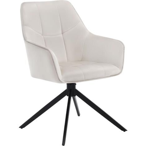 Woltu – Chaise de salle à manger pivotante 360° en velours et métal – Dossier ergonomique – Hauteur d'assise 47 cm – Charge max 150 kg – Crème (1/5)