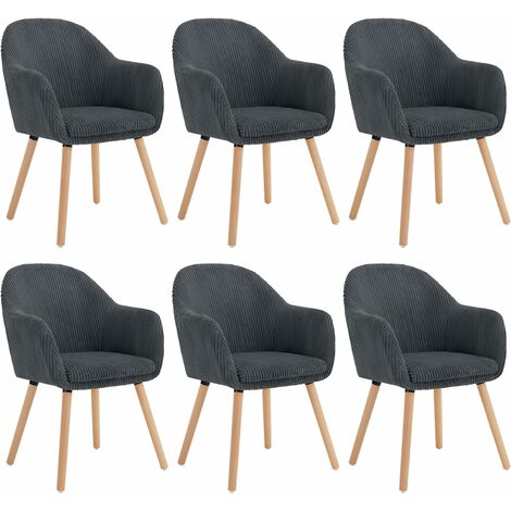 Woltu – Lot de 6 chaises de salle à manger en velours côtelé – Accoudoirs ergonomiques – Bois massif – Hauteur 83,5 cm – Capacité 120 kg – Gris foncé