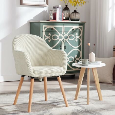WOLTU Chaise de Salle à Manger en Velours Côtelé + Bois Massif, Chaise de Cuisine 41 x 39 x 83, 5 cm, Chaise Ergonomique avec Accoudoir, Beige