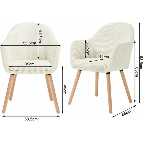 WOLTU Chaise de Salle à Manger en Velours Côtelé + Bois Massif, Chaise de Cuisine 41 x 39 x 83, 5 cm, Chaise Ergonomique avec Accoudoir, Beige