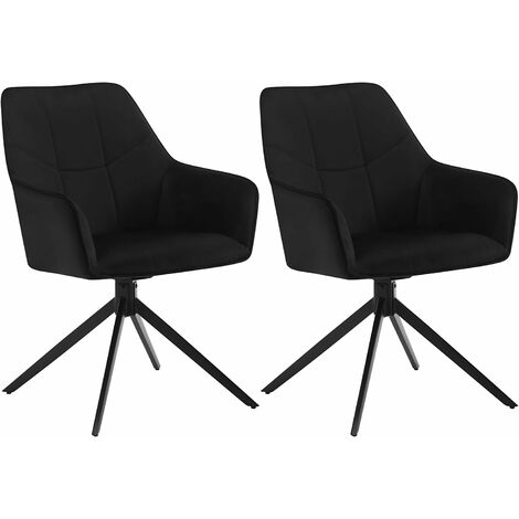 Woltu – Lot de 2 chaises de salle à manger pivotantes 360° – Velours noir avec accoudoirs – Dossier ergonomique – Pieds en métal antidérapants (1/5)