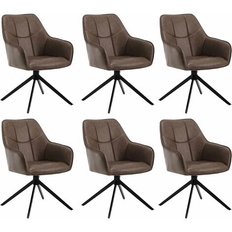 Woltu – Lot de 6 chaises pivotantes 360° en similicuir et métal – Dossier ergonomique – Dimensions assise 41x45cm – Charge max 150kg – Chaise de cuisine marron (1/5)