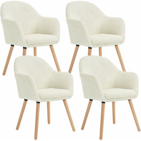 WOLTU Lot de 4 Chaises de Salle à Manger en Velours Côtelé + Bois Massif, Chaise de Cuisine 41 x 39 x 83, 5 cm, Chaise Ergonomique avec Accoudoir, Beige
