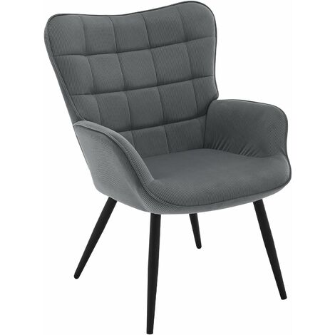 Woltu – Fauteuil relax vintage en velours côtelé – Dossier haut 47.5 cm – Assise profonde 42x39 cm – Pieds en métal – Capacité 150kg (1/5)