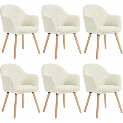 WOLTU Lot de 6 Chaises de Salle à Manger en Velours Côtelé + Bois Massif, Chaise de Cuisine 41 x 39 x 83, 5 cm, Chaise Ergonomique avec Accoudoir, Beige