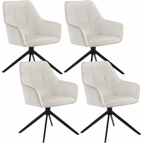 WOLTU Lot de 4 Chaises de Salle à Manger Pivoter à 360° en Velours + métal, 45 x 41 x 86cm, Chaise de Cuisine avec Dossier, Crème (1/5)