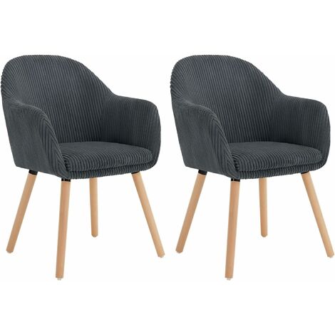 WOLTU Lot de 2 Chaises de Salle à Manger en Velours Côtelé + Bois Massif, Chaise de Cuisine 41 x 39 x 83, 5 cm, Chaise Ergonomique avec Accoudoir, Gris Foncé