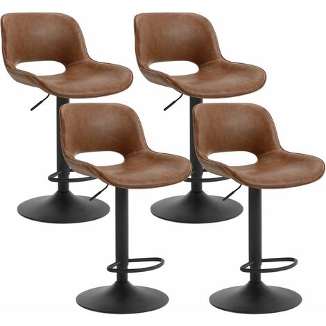 WOLTU Lot de 4 Tabourets de Bar Pivotant à 360°, en Simili Cuir et Metal, Chaise de Bar Réglable Hauteur, Chaise Haute Cuisine avec Dossier, Brun (1/5)