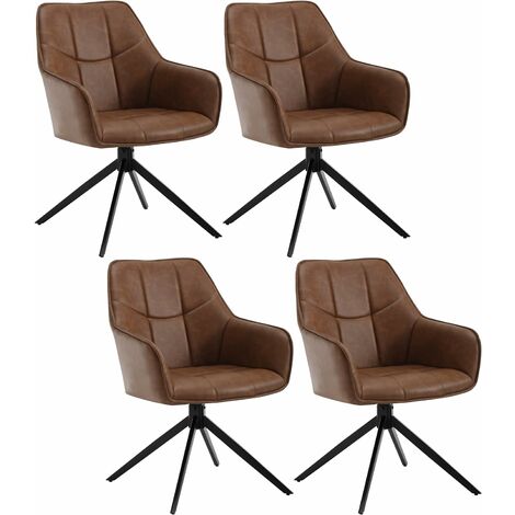 WOLTU Lot de 4 Chaises de Salle à Manger Pivotante 360°en Similicuir + Métal, 45 x 41 x 86cm, Chaise de Cuisine avec Dossier, Marron Clair (1/5)
