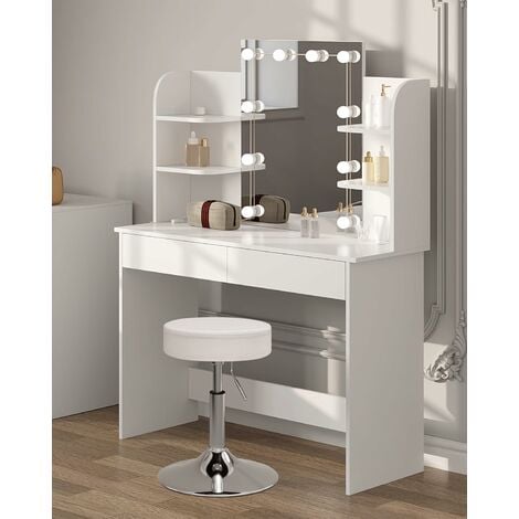 Coiffeuse Table De Maquillage Avec Miroir Oval Et 10 Ampoules Led 4 Tiroirs  De Range à Prix Carrefour