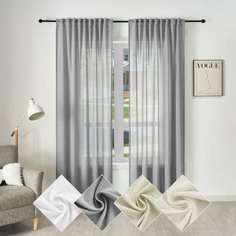 WOLTU Rideau Voilage de Noël Translucide en Effet Lin, 135x175 cm, Pure Rideau avec Fronces pour Séjour, Décoration de Fenêtre pour Salon Chambre à Coucher, Gris (1/5)