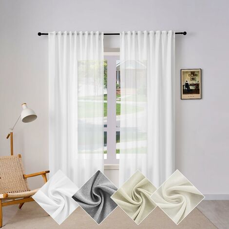 WOLTU Rideau Voilage de Noël Translucide en Effet Lin, 135x225 cm, Pure Rideau avec Fronces pour Séjour, Décoration de Fenêtre pour Salon Chambre à Coucher, Blanc (1/5)