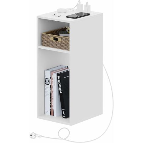 Woltu – Table de chevet moderne 25x30x60cm avec station de charge – 2 ports USB et 2 prises – Panneau de particules E1 – Blanc