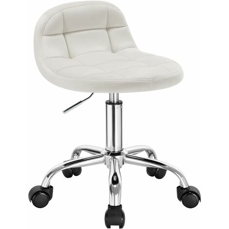 Woltu – Tabouret de bureau réglable en velours crème – Siège pivotant 360° – Base métal stable 5 rayons – Hauteur ajustable 43.5-55 cm