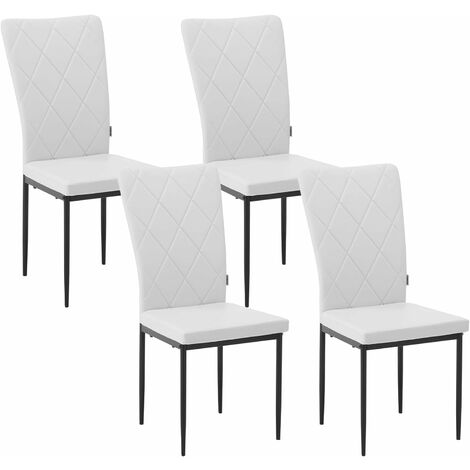 Woltu – Lot de 4 chaises de salle à manger en faux cuir et métal – Dossier haut incurvé – Dimensions 42x59x95.5 cm – Couleur blanche (1/5)