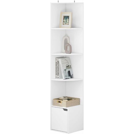 Woltu – Bibliothèque en bois d'ingénierie 5 étagères ouvertes – Placard avec porte à fermeture magnétique – Dimensions 29.5x29.5x158 cm – Blanc