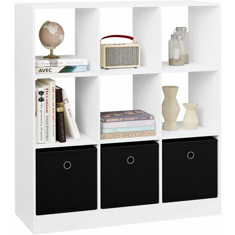 Woltu – Bibliothèque 9 casiers avec 3 tiroirs en tissu – Dimensions 80 x 30 x 86,5 cm – Bois d'ingénierie E1 hydrofuge – Meuble de rangement pour salon et bureau (1/5)