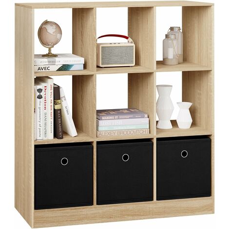 Woltu – Bibliothèque 80 x 30 x 86,5 cm – 9 casiers et 3 tiroirs en tissu – Bois d'ingénierie E1 mélaminé hydrofuge – Meuble de rangement pour salon et bureau (1/5)