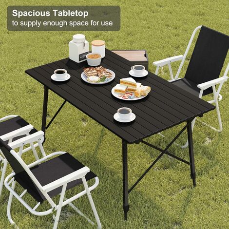 Table De Camping Pliante Portable WOLTU - 75x55 Cm, Hauteur Réglable 25.5/58.5 Cm - Aluminium Et MDF Noir