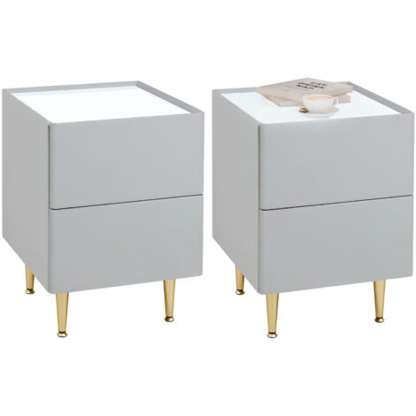Table De Chevet Avec Prise USB Et LED - 2 Tiroirs | Blanc - Charge Multiple Et Rangement