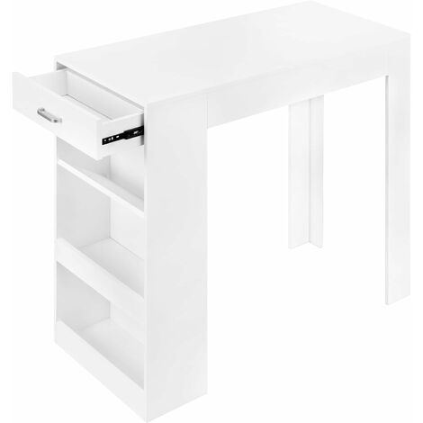 Woltu – Table haute bar 100x50x100cm – Bois d'ingénierie blanc – 1 tiroir et 2 étagères – Idéale pour cuisine et salle à manger