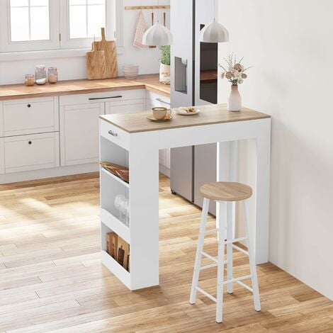Table de Bar WOLTU 100x50x100cm, Table Haute Cuisine en Bois d'Ingénierie, Table Haute, Table à Manger, Blanc+Chêne Clair