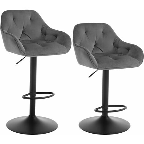 Woltu – Lot de 2 tabourets de bar en velours et métal – Réglable en hauteur 62.5-84 cm – Design moderne gris foncé pour cuisine et café