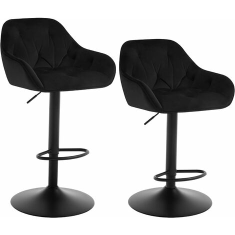 Woltu – Lot de 2 tabourets de bar en velours noir – Réglables 62.5-84 cm – Pivotants 360° – Idéal pour cuisine et bar