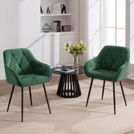 Woltu – Lot de 2 chaises en velours et métal – Chaise ergonomique pour salle à manger, bureau, coiffeuse – Couleur vert foncé – Dimensions 56x53x83.5 cm
