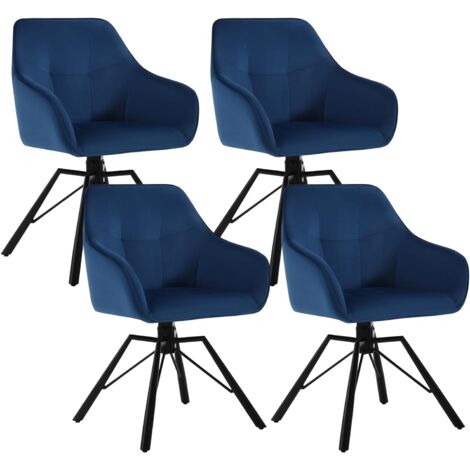 Woltu – Lot de 4 chaises pivotantes 360° – Velours moelleux et métal – Accoudoirs et dossier confortables – Capacité de charge 150 kg – Bleu
