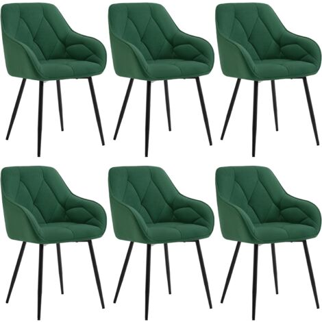 Woltu – Lot de 6 chaises de salle à manger en velours et métal – Chaise ergonomique pour salon, bureau, coiffeuse – Vert foncé – Dimensions 56x53x83.5cm