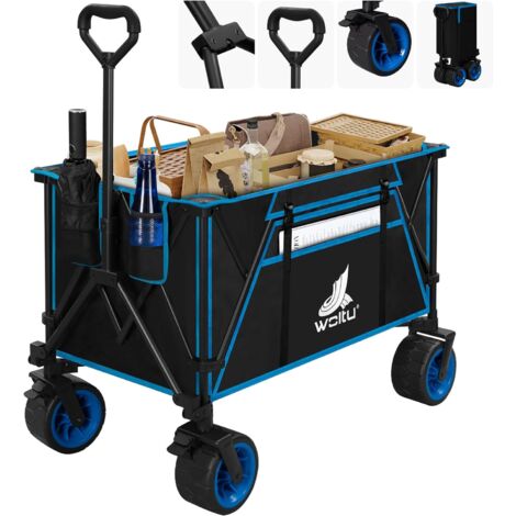 WOLTU Chariot de Jardin Pliable, Chariot de Tansport à roulettes Universelles, Tissu Oxford+Acier, Noir+Bleu (1/5)