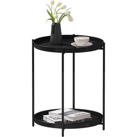 Woltu – Table basse ronde en métal noir 44 x 44 x 53 cm – Table d'appoint légère – Finition résistante à l'usure – Pour salon ou chambre (1/5)