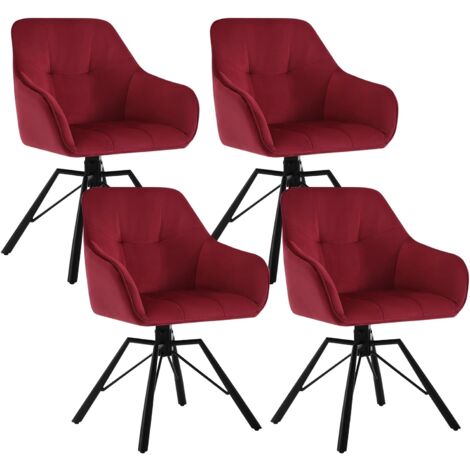 Woltu – Lot de 4 chaises pivotantes 360° – Velours et métal – Accoudoirs et dossier confortables – Capacité 150 kg – Bordeaux