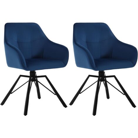 Woltu – Lot de 2 chaises pivotantes 360° en velours et métal – Design scandinave – Hauteur d'assise 42 cm – Patins antidérapants – Bleu