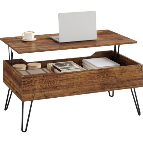 WOLTU Table Basse en Bois + Métal, Table de Salon Réglable en Hauteur, pour Salon, Bureau, Pieds, 95x(40-55, 5) x50 cm, Aspect bois vintage + Noir