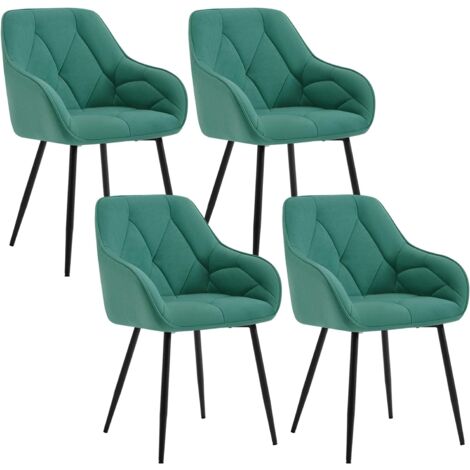 WOLTU Lot de 4 Chaises de Salle à Manger en Velours + Métal, Chaise de Cuisine, Chaise Ergonomique pour Salon, Bureau, Coiffeuse, Vert Turc