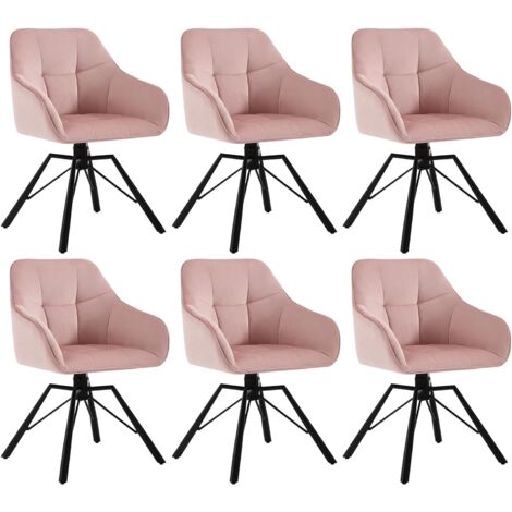 Lot de 6 Chaises Pivotante à 360° WOLTU, Chaise Salle à Manger en Velours + Métal, Chaise Scandinave, Chaise de Cuisine, Fauteuil Salle à Manger, Rose