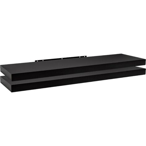 WOLTU Étagère Murale, Étagère Suspendue, Étagère Murale Flottante en MDF, Lot de 2, Noir, pour Salon, Cuisine, Chambre, Salle de Bain etc
