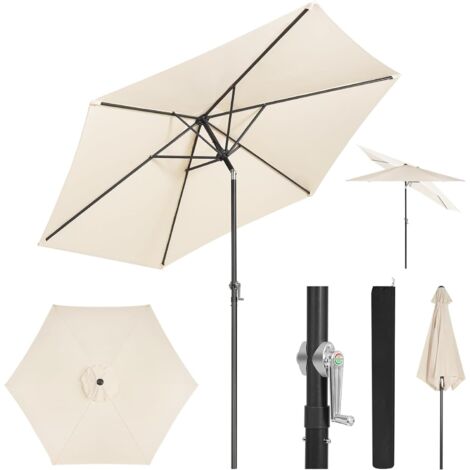 WOLTU Parasol de Jardin, 240cm, Parasol Inclinable avec Manivelle, pour Jardin/Balcon/Terrasse/Plage/Marché, Tissu Anti-UV 180g/m², Beige