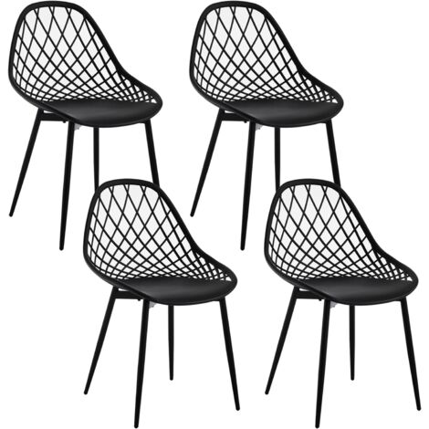 Klihome Lot de 4 Chaises Salle à Manger, Chaise Scandinave, Chaise en Coque, Chaise Plastique, Chaise de Cuisine, Dossier et Siège en PP, Pieds en Métal, Noir (1/5)