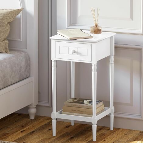 Table de Chevet avec LED,Chevet de Lit avec 2 Tiroirs Table de Nuit