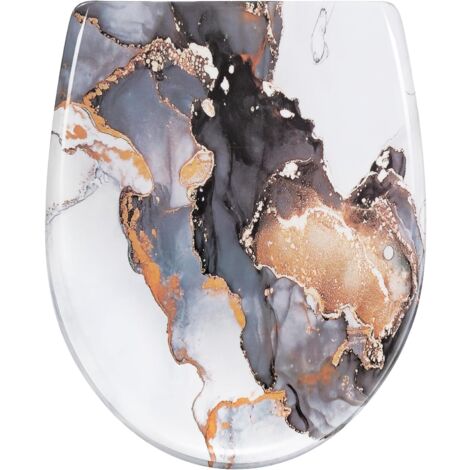 Woltu – Abattant WC japonais en Duroplast – Frein de chute – Motif marbre doré – Charnières réglables – Supporte jusqu'à 175 kg