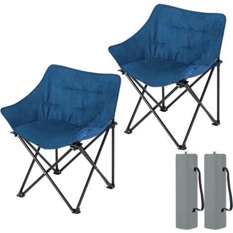 WOLTU Lot de 2 Chaises Camping, Tissu en Daim Synthétique et Oxford, Fauteuil Pliant, Chaise de Pêche, Chaise Pliante Légère, Portable, avec Sac de Transport, Bleu