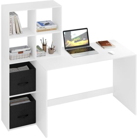 Woltu – Bureau droit avec étagère – Dimensions 140.5x50x134 cm – Panneau de particules E1 hydrofuge – Capacité de charge 50 kg (1/4)
