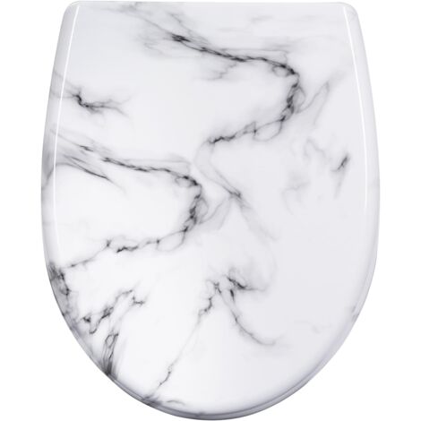WOLTU Abattant WC avec Frein de Chute, Lunette Toilettes WC, Cuvette WC, en Plastique Duroplast, marbre blanc