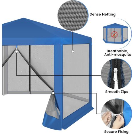 Tonnelle De Jardin 3x3 M Avec Moustiquaire - Toit Double Ventilé, Piquets Et Sacs De Sable - Pliable, Couleur Gris/kaki