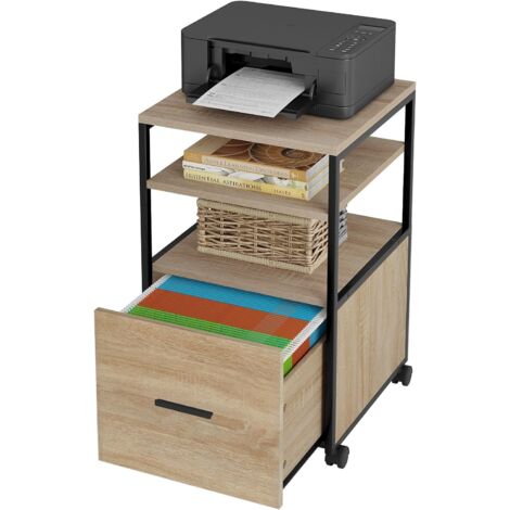 MMT Furniture Caisson De Bureau à Roulettes 3 Tiroirs Verrouillable - Meuble Rangement Bois
